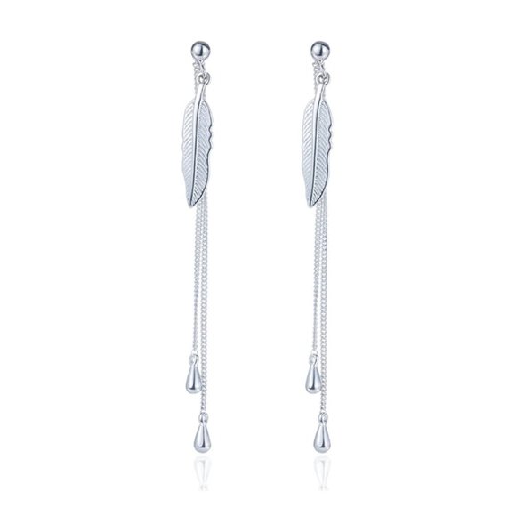 *NEW 925 Sterling Silver Leaf Tassel Drop Earrings - Picture 7 of 7